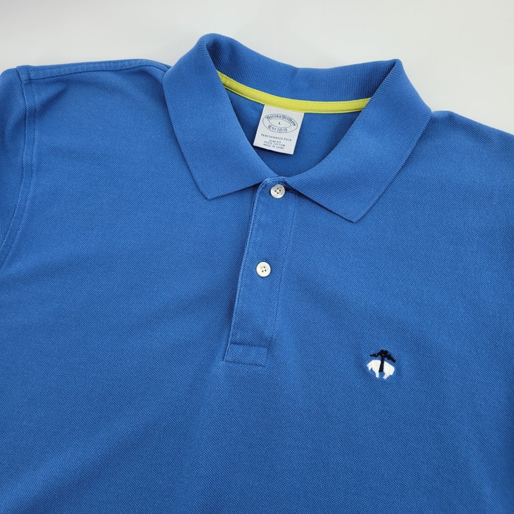 Brooks Brothers Slim Fit Performance Polo Shirt Blue Cotton Mens Large